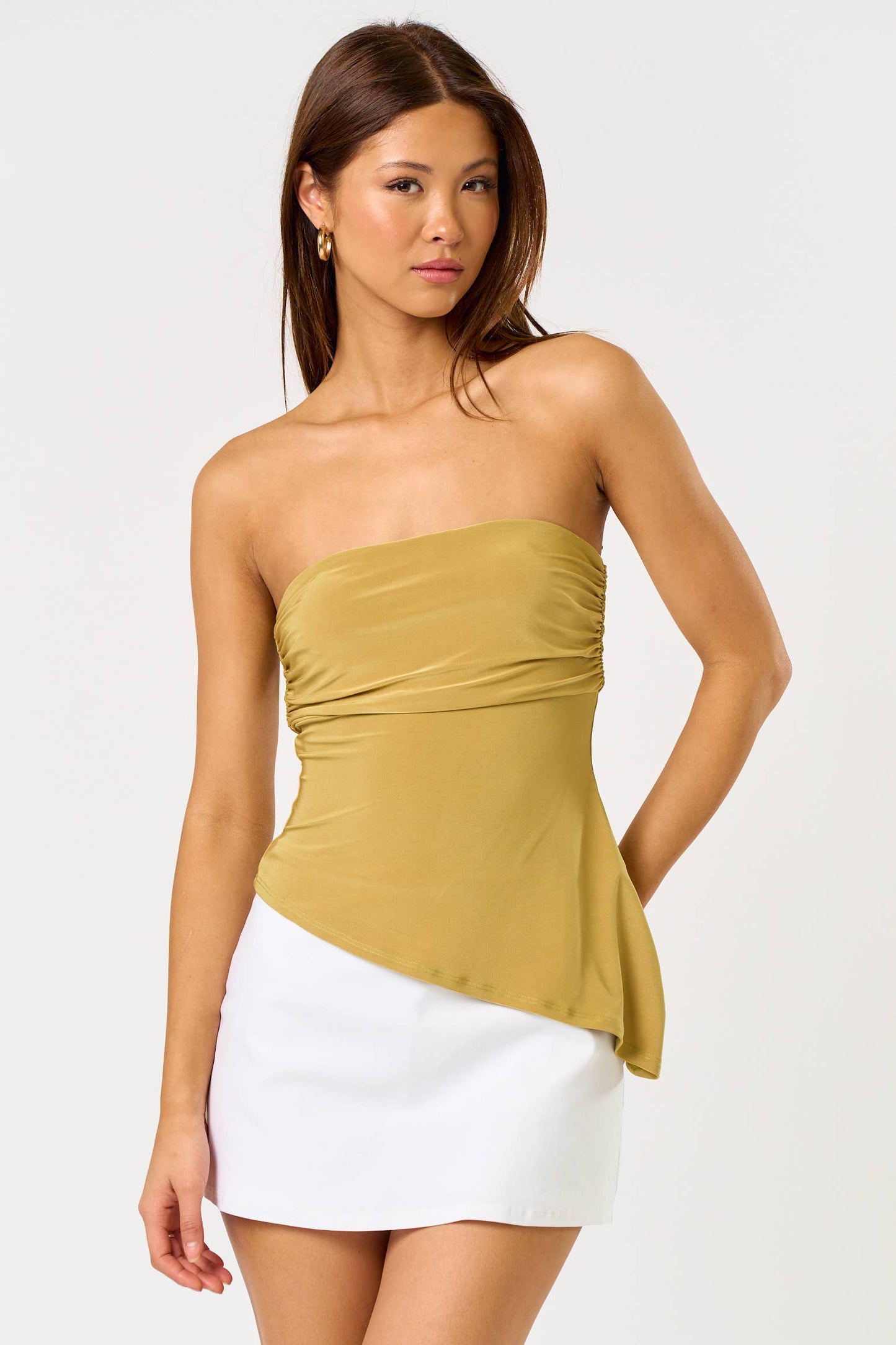 Blue Blush - BT20154 ASYMMETRICAL TUBE TOP: OFF WHITE / M