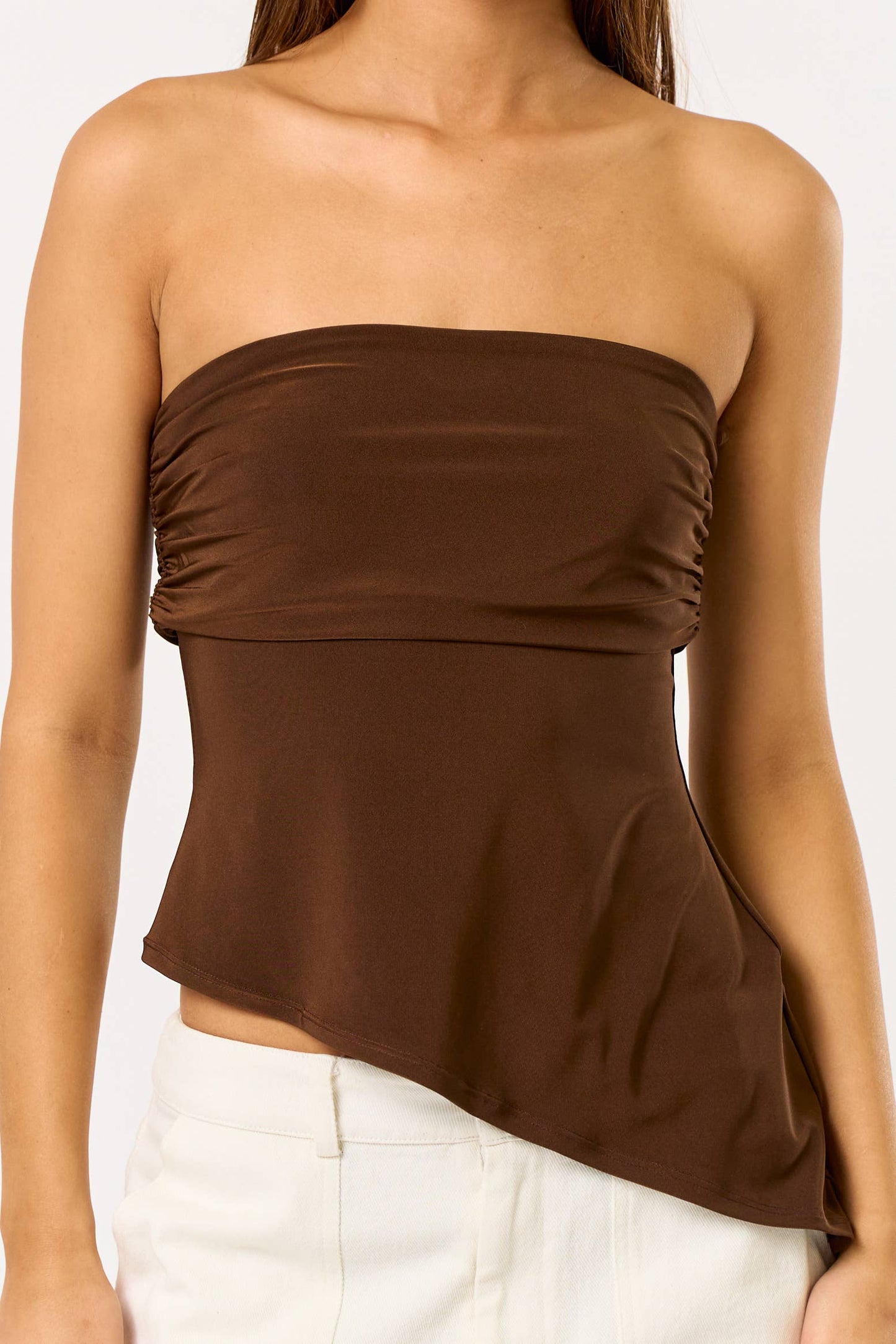Blue Blush - BT20154 ASYMMETRICAL TUBE TOP: OFF WHITE / M