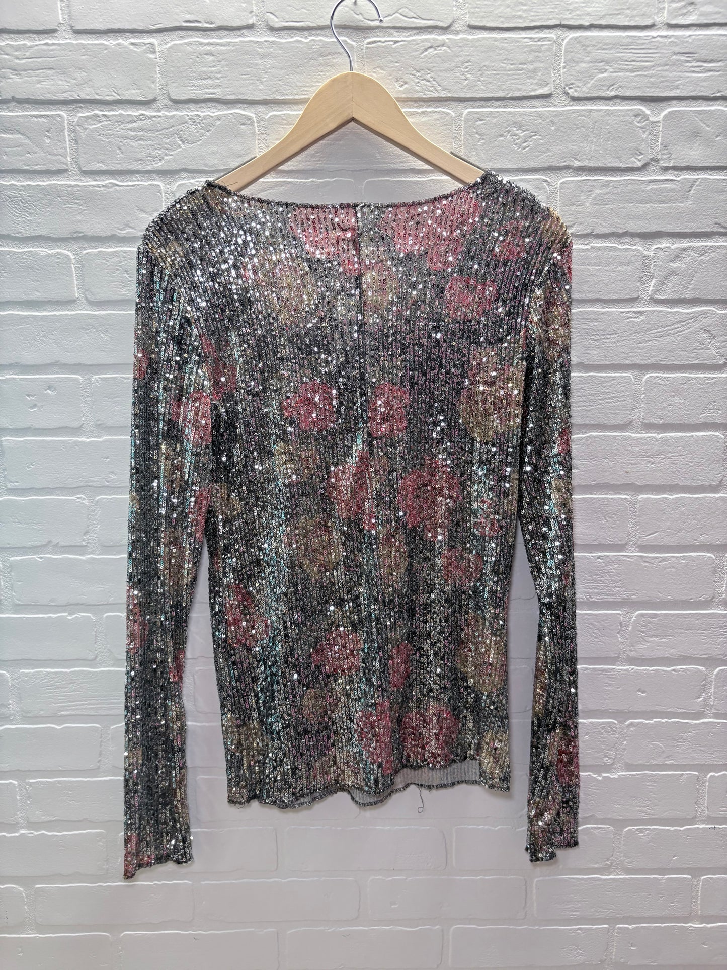 Free People Sheer Sequin Floral Long Sleeve Top – Multicolor