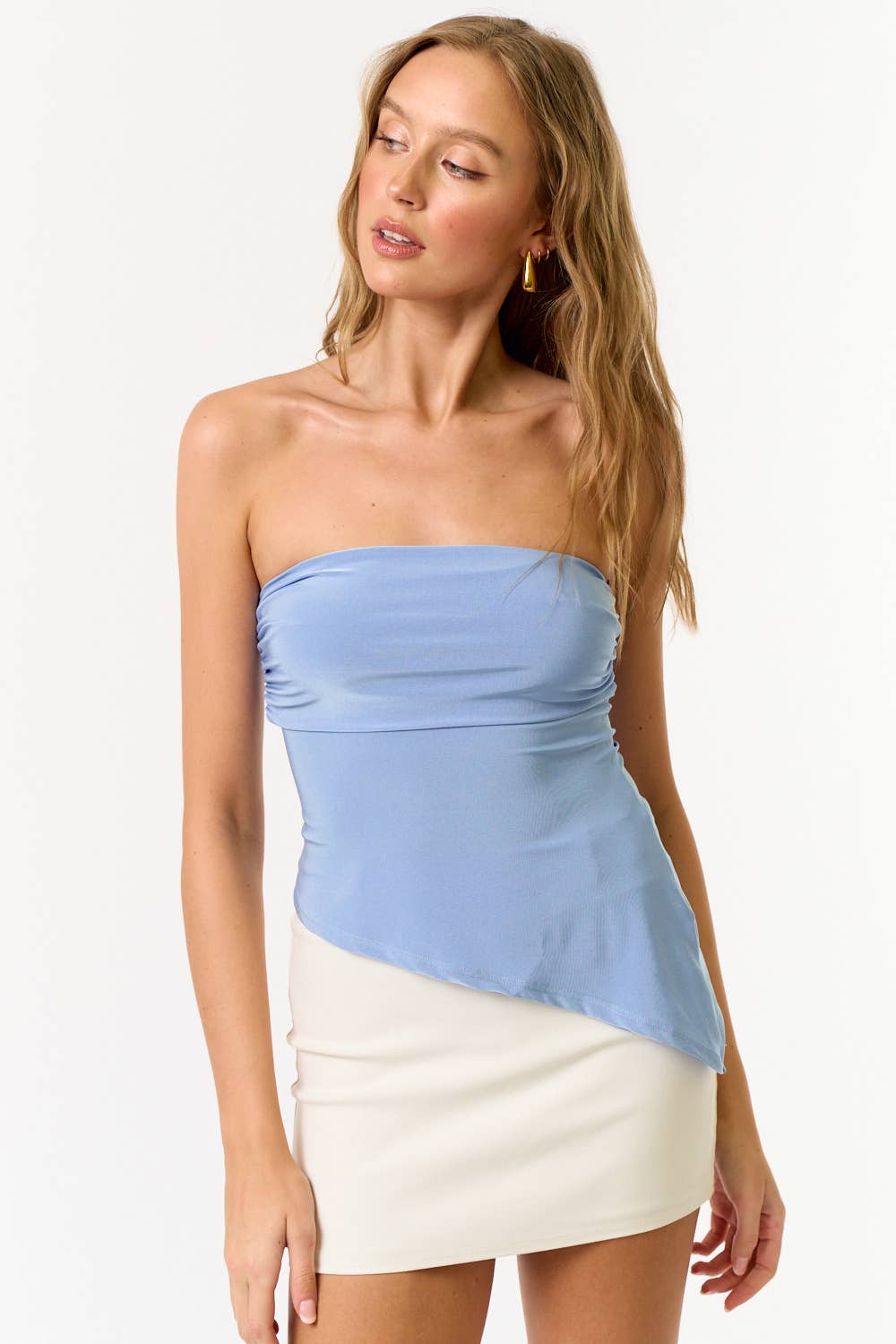 Blue Blush - BT20154 ASYMMETRICAL TUBE TOP: OFF WHITE / M
