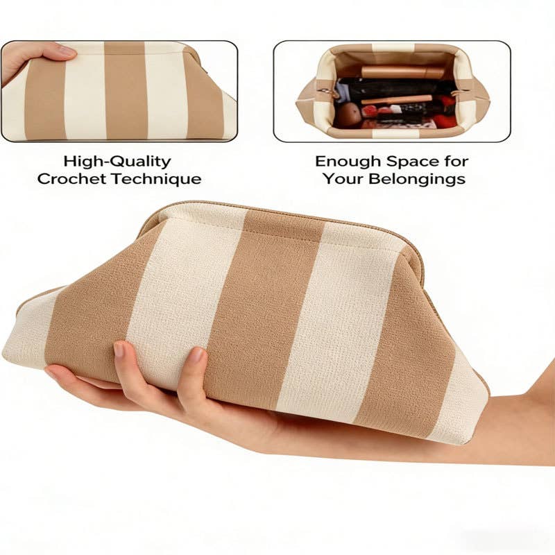 MKS America - Stripe Knit Cosmetic Bag Geo Pattern Storage Clutch: JRed / M