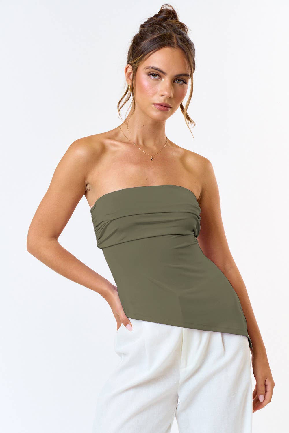 Blue Blush - BT20154 ASYMMETRICAL TUBE TOP: OFF WHITE / M