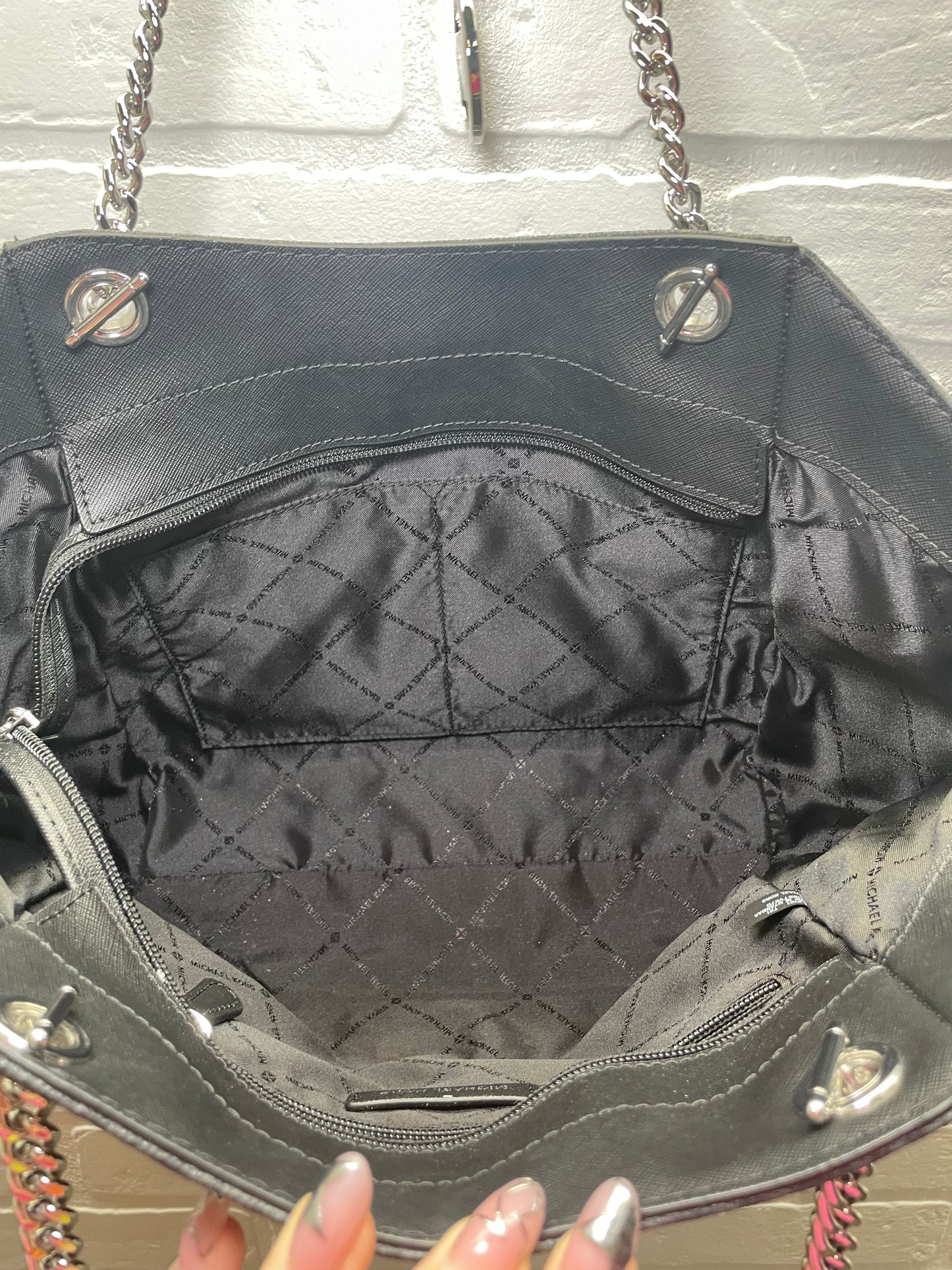 Michael Kors Black Signature Logo Chain Strap Tote Bag