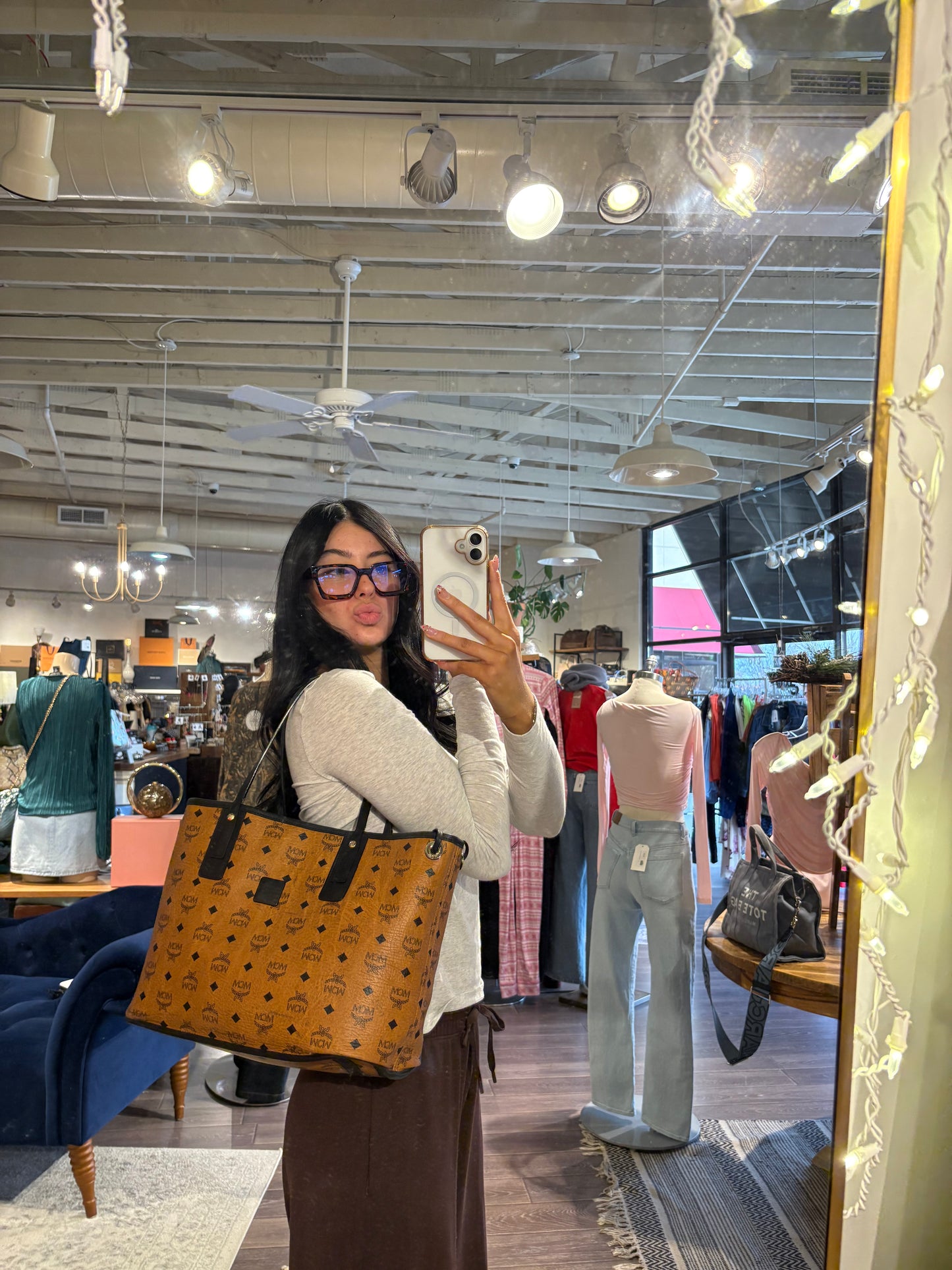 MCM Visetos Monogram Princess Lion Snakeskin Stripe Shoulder Bag Tote