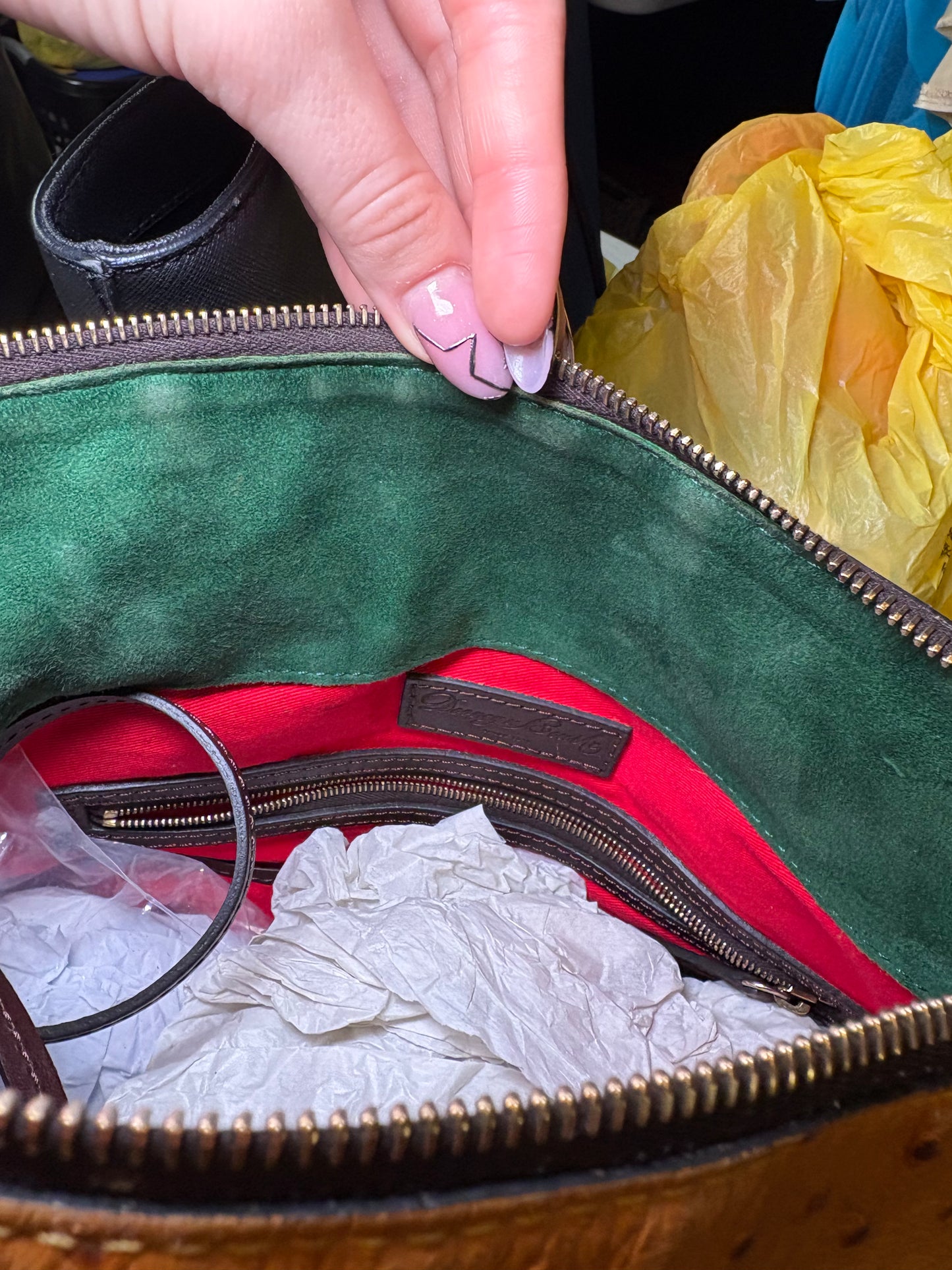 Dooney & Bourke Cognac Ostrich-Embossed Leather Satchel