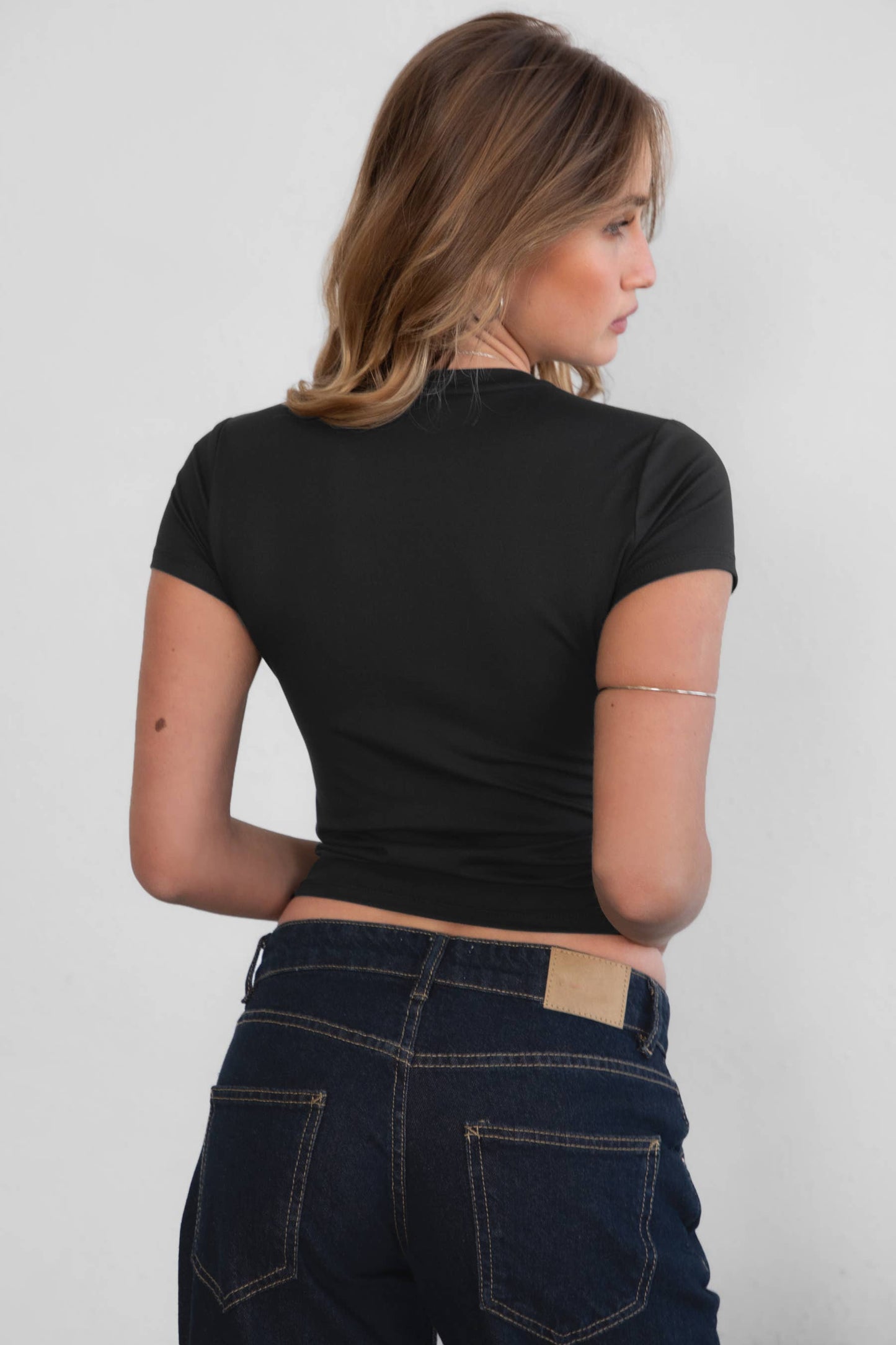 TICTOC - ARIET Brushed Poly Elevated Round Neck Short Sleeve Top : Blush / 3 SMALL 2 MEDIUM 1 LARGE