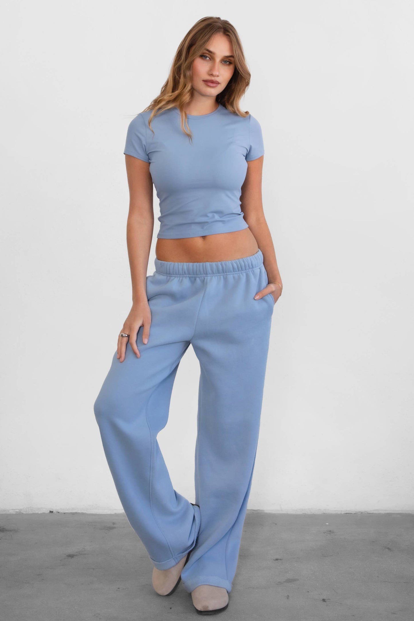 TICTOC - ARIET Brushed Poly Elevated Round Neck Short Sleeve Top : Blush / 3 SMALL 2 MEDIUM 1 LARGE