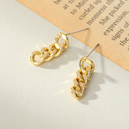 18k gold link, chain earrings