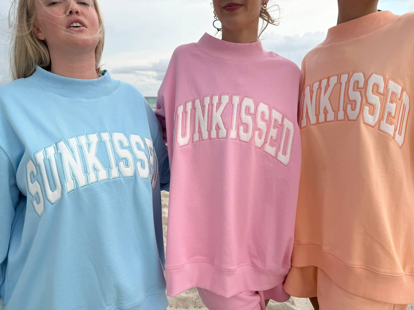 Sunkissed Coconut - Lottie Pink Varsity Sunkissed Embroidered Mockneck Sweatshirt 100% Cotton: Lottie Pink / Medium