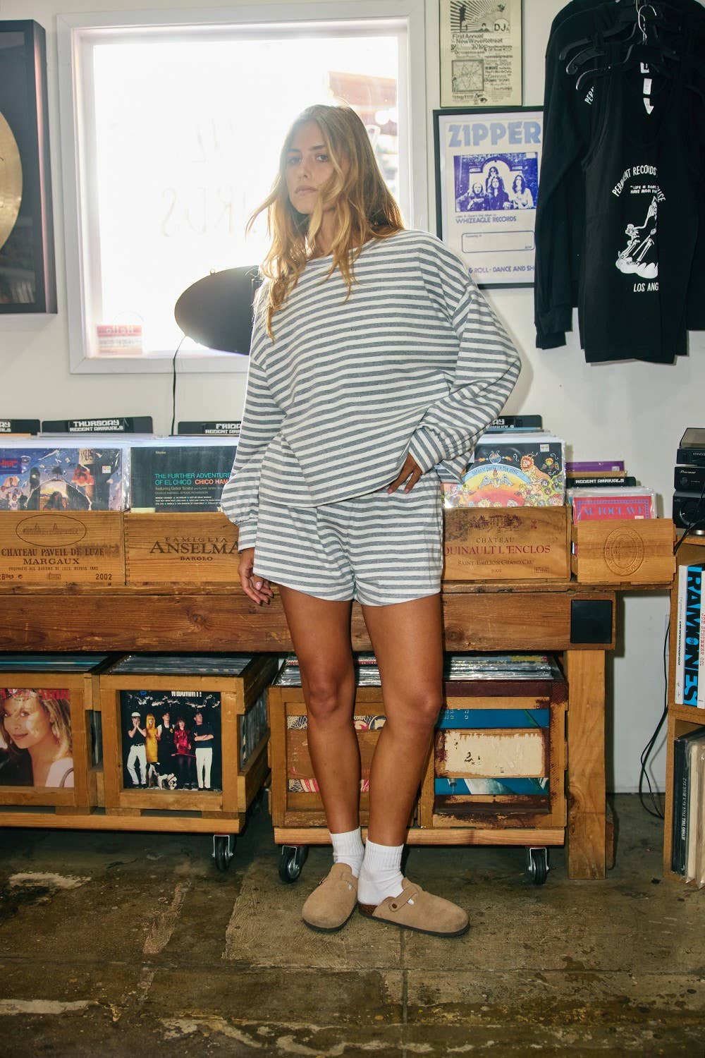BUCKETLIST INC - IT2819 | Oversized Semi Crop Striped T-shirt Top: GREY/IVORY / S-M-L (2-2-2)