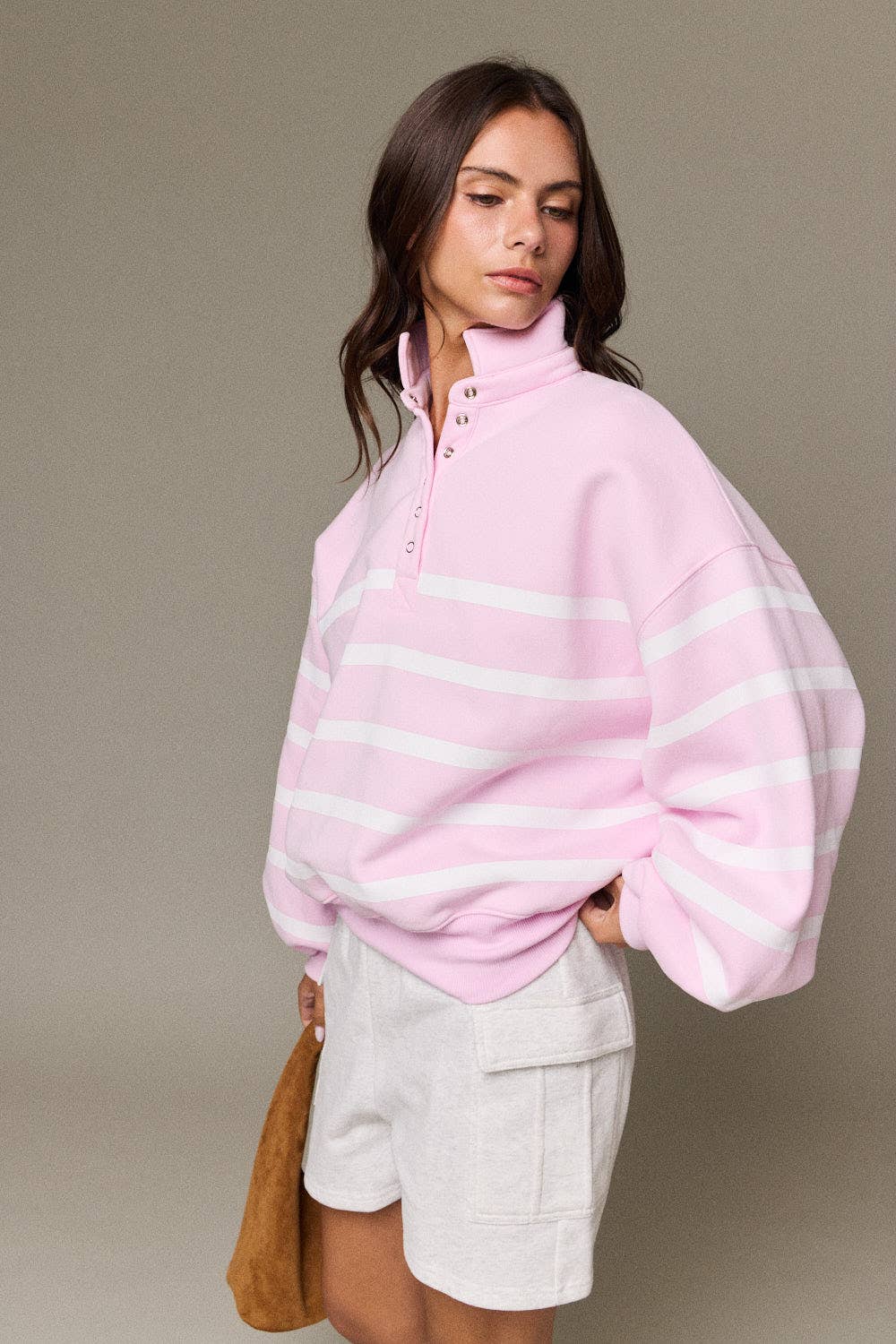 Papermoon - PT50478 - Addison Stripe Pullover: Pink/White / S-M-L (3-2-1)