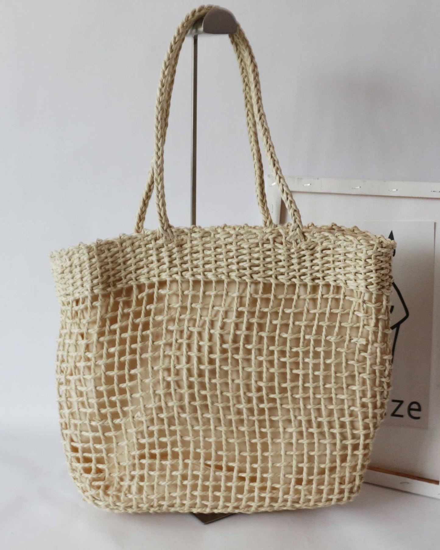 HIDDENBRAND - ECO-friendly Nature Organic Straw tote bag: Camel-lined / M