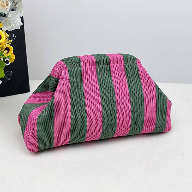 MKS America - Stripe Knit Cosmetic Bag Geo Pattern Storage Clutch: JBlack / M