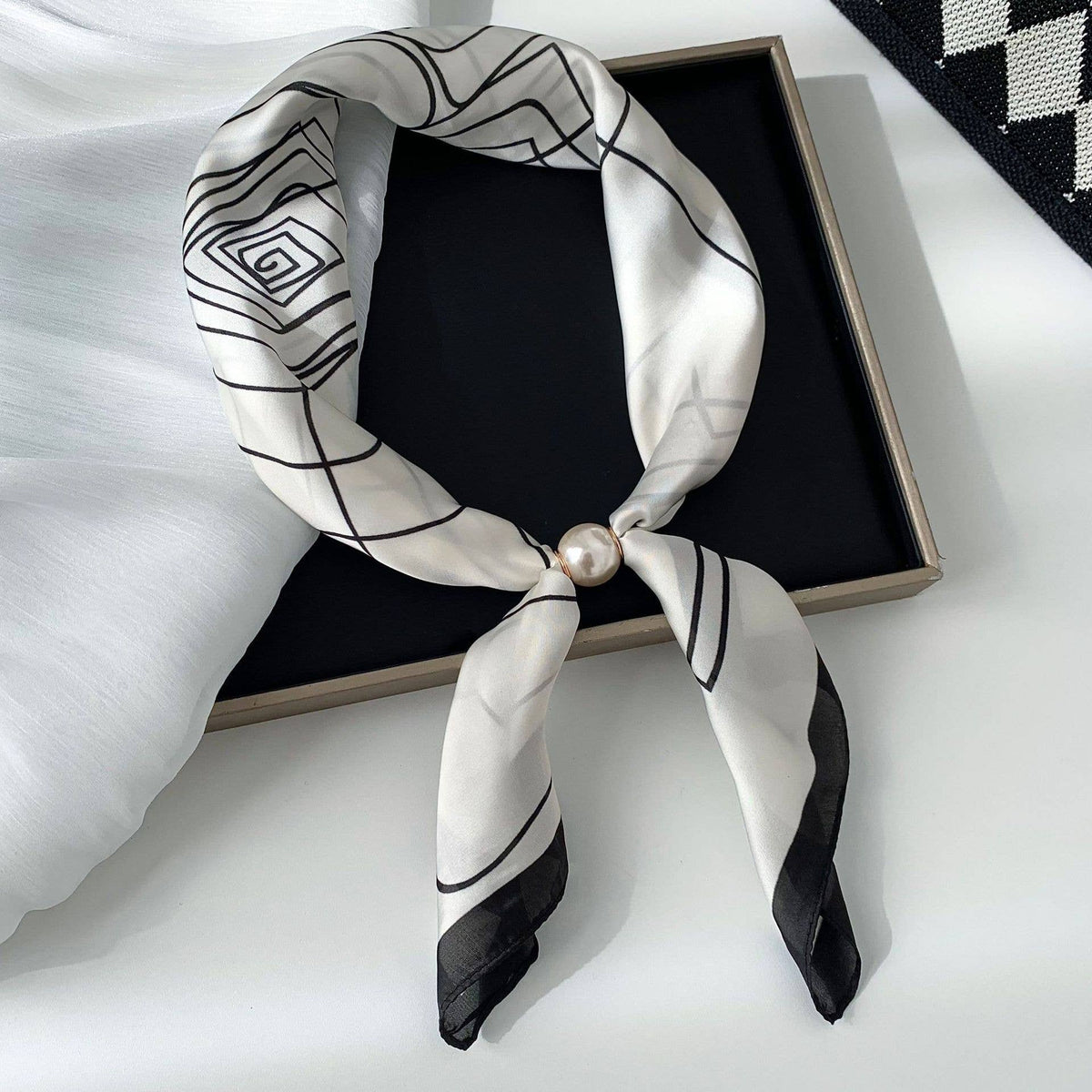 MKS America - Elegant Printed Pearl Magnetic Clasp Scarf: NO-5 / M