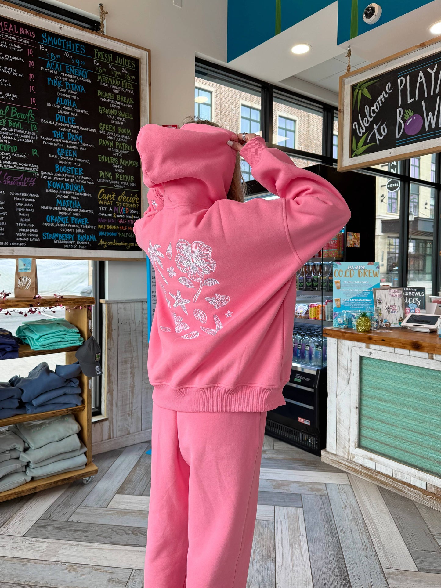 Sunkissed Coconut - Hibiscus Pink Tropical Embroider Hoodie: Hibiscus Pink / XL