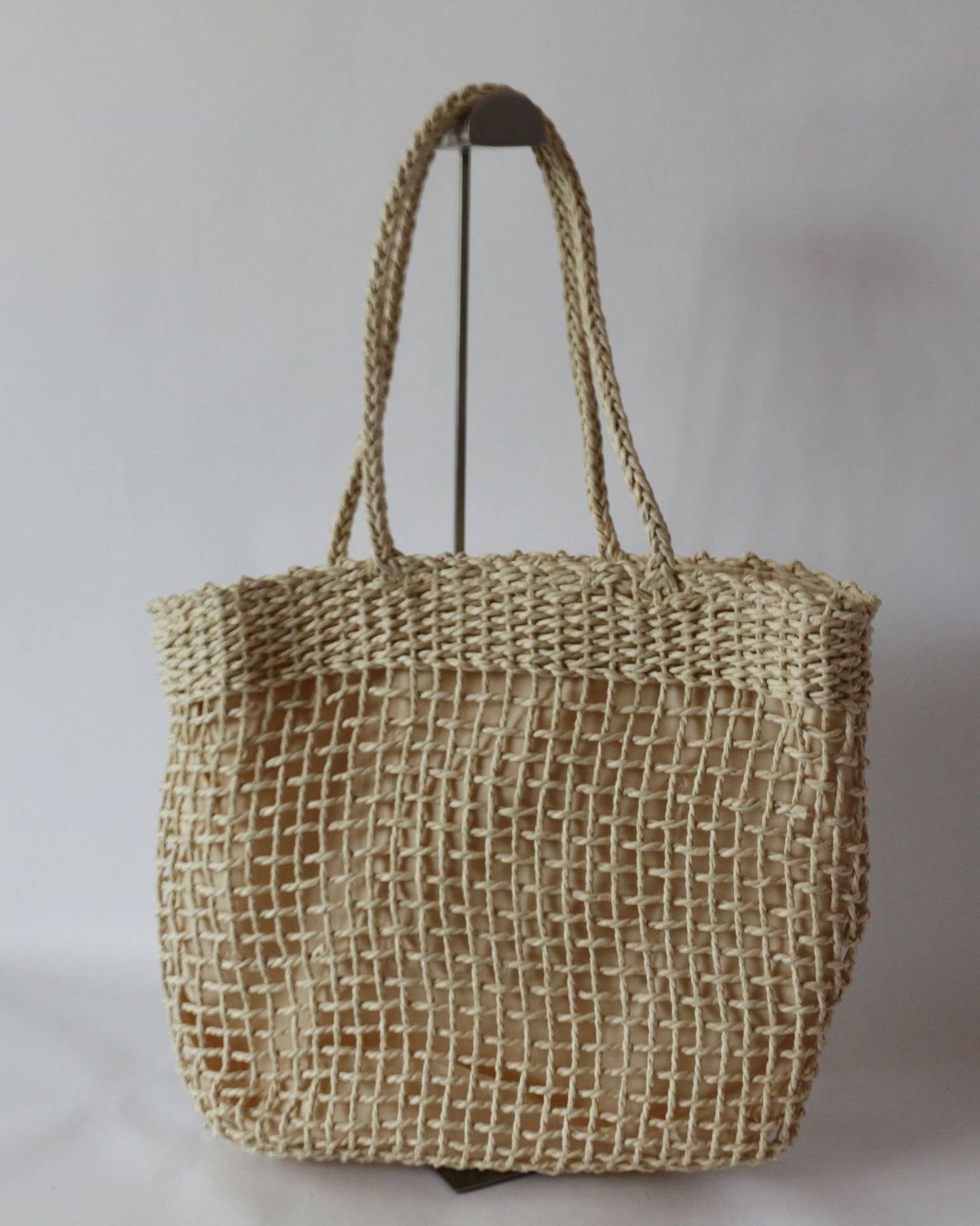 HIDDENBRAND - ECO-friendly Nature Organic Straw tote bag: Camel-lined / M