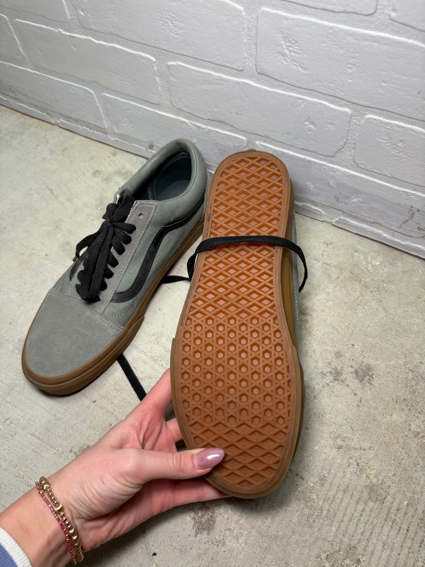 Vans Old Skool Olive Green Suede Canvas Skate Shoes Gum Sole