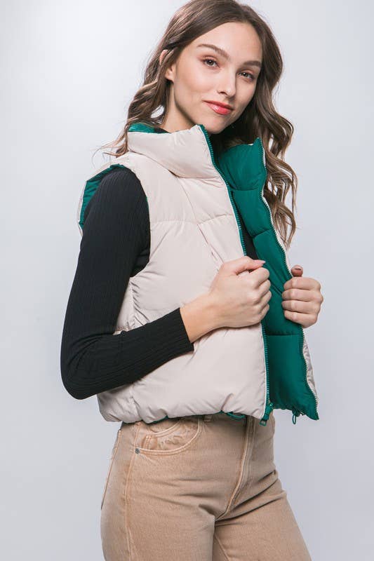 Peace Love Line - SLI4334 - REVERSIBLE PUFFER VEST: HIBISCUS / S