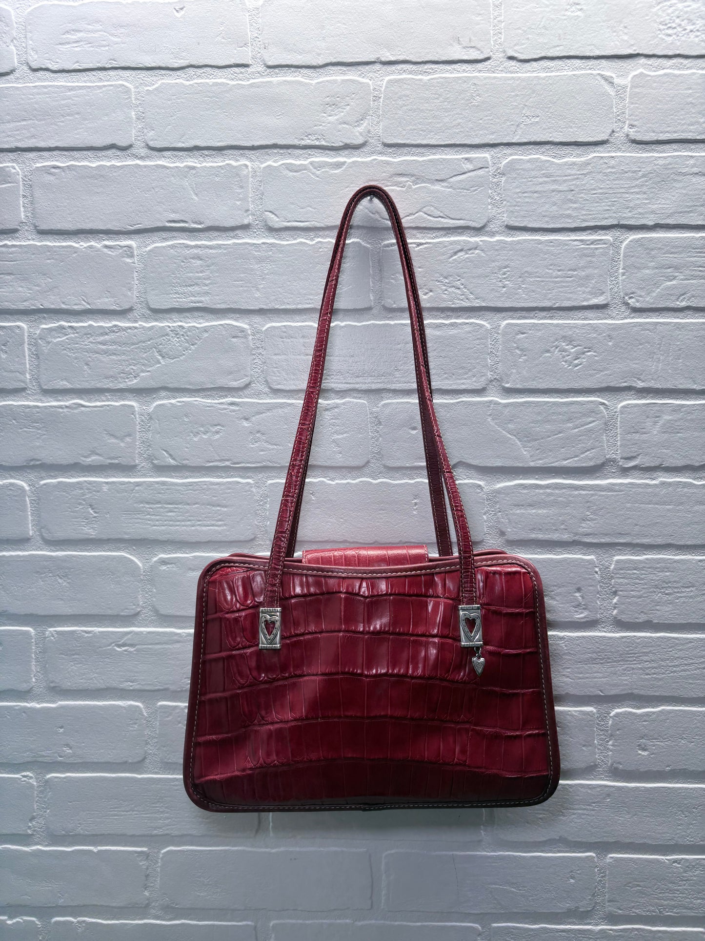 Brighton Red Croc-Embossed Leather Shoulder Bag