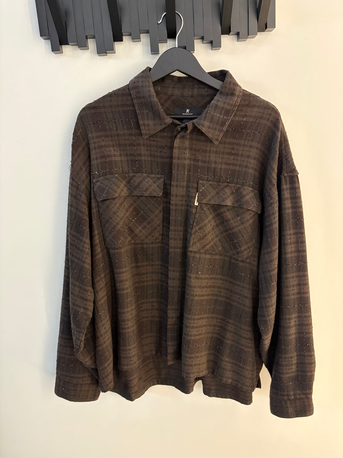 Represent Brown Textured Plaid Overshirt Shirt Jacket