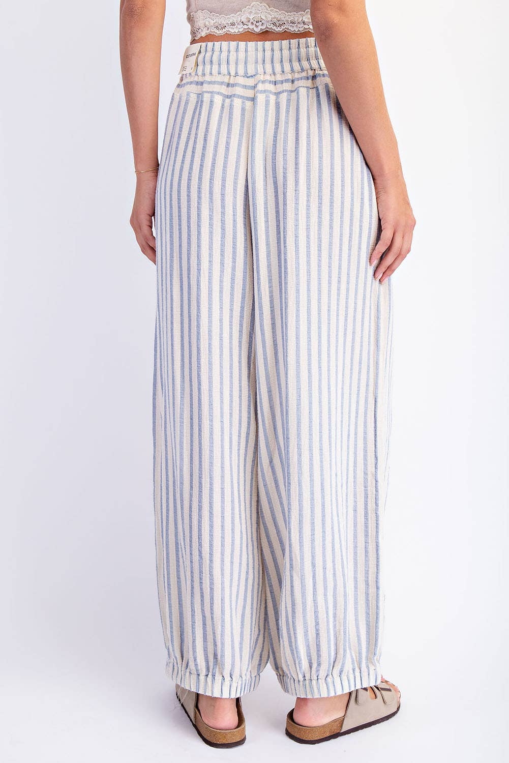 COTIERRA - STRIPE SOFT WASH LINEN BLENDED PANTS: Pink/Natural / S-M-L(2-2-2)