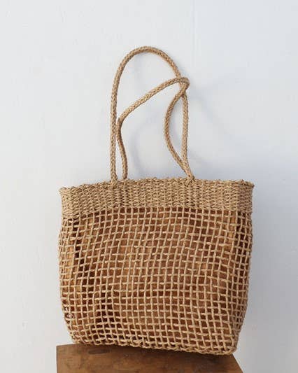 HIDDENBRAND - ECO-friendly Nature Organic Straw tote bag: Camel-lined / M