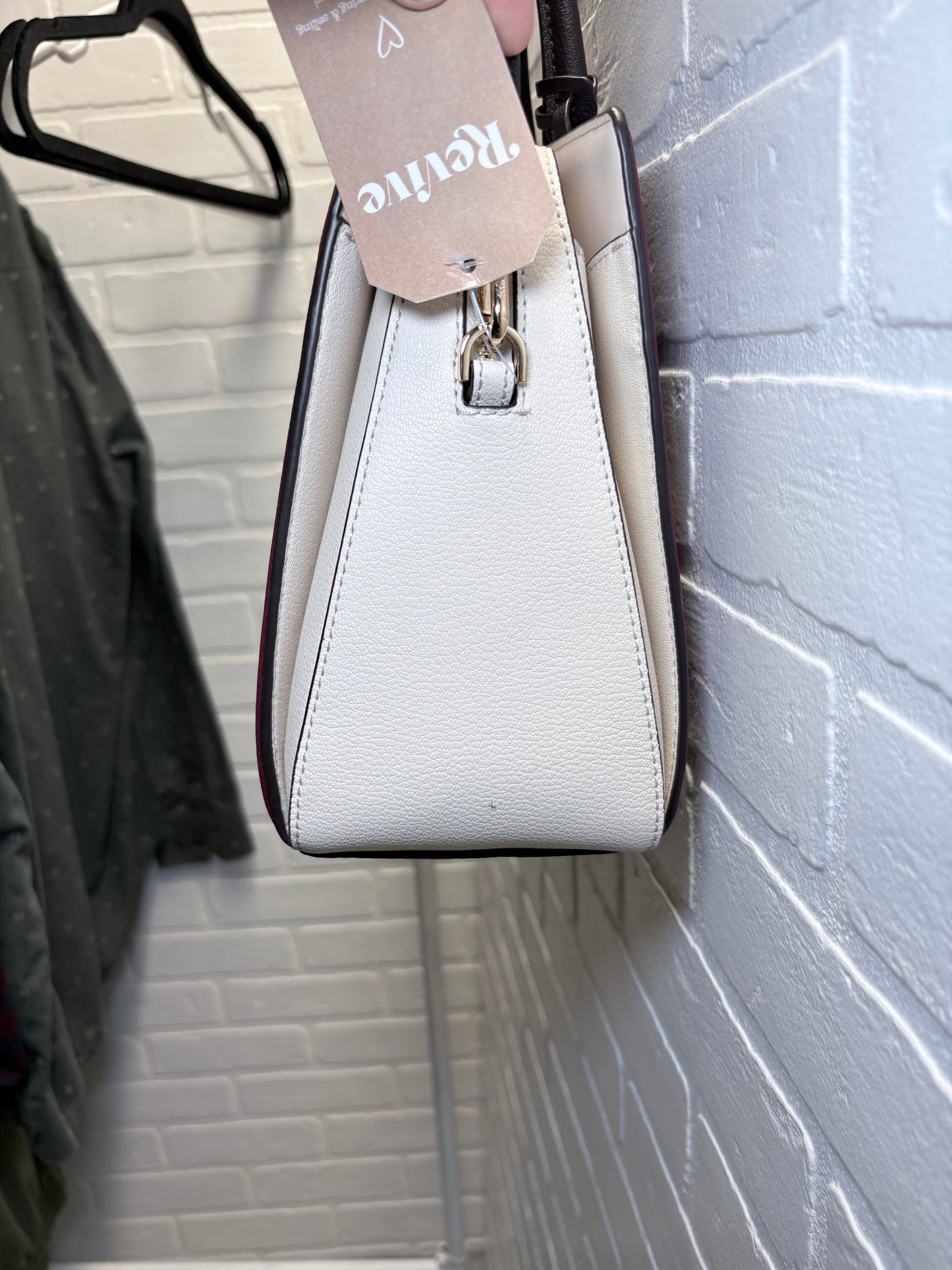 Michael Kors Colorblock Leather Satchel Crossbody Bag – Burgundy, Black & Cream