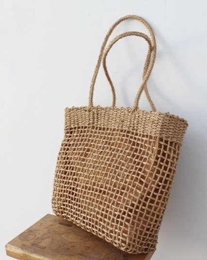 HIDDENBRAND - ECO-friendly Nature Organic Straw tote bag: Camel-lined / M