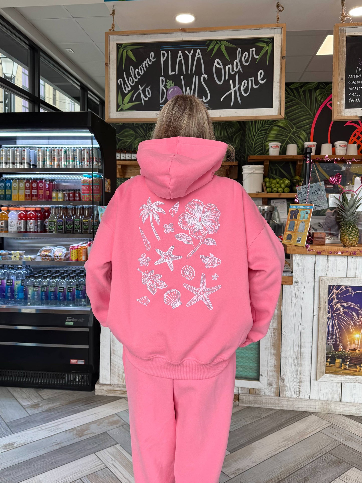 Sunkissed Coconut - Hibiscus Pink Tropical Embroider Hoodie: Hibiscus Pink / XL