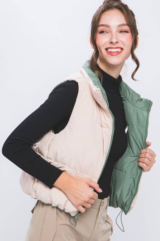 Peace Love Line - SLI4334 - REVERSIBLE PUFFER VEST: HIBISCUS / M