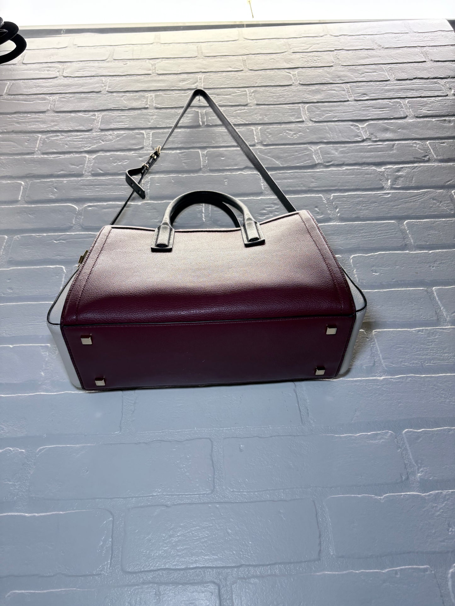 Michael Kors Colorblock Leather Satchel Crossbody Bag – Burgundy, Black & Cream