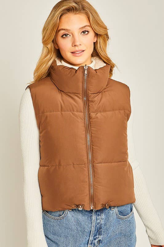 Peace Love Line - SLI4334 - REVERSIBLE PUFFER VEST: HIBISCUS / M