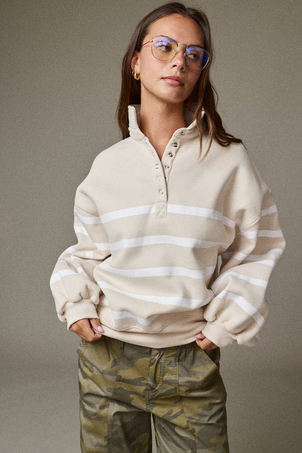 Papermoon - PT50478 - Addison Stripe Pullover: Pink/White / S-M-L (3-2-1)