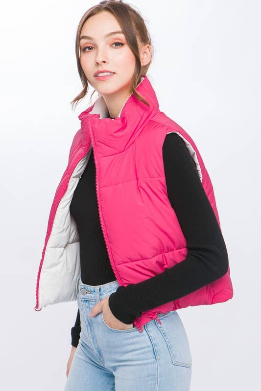 Peace Love Line - SLI4334 - REVERSIBLE PUFFER VEST: HIBISCUS / M