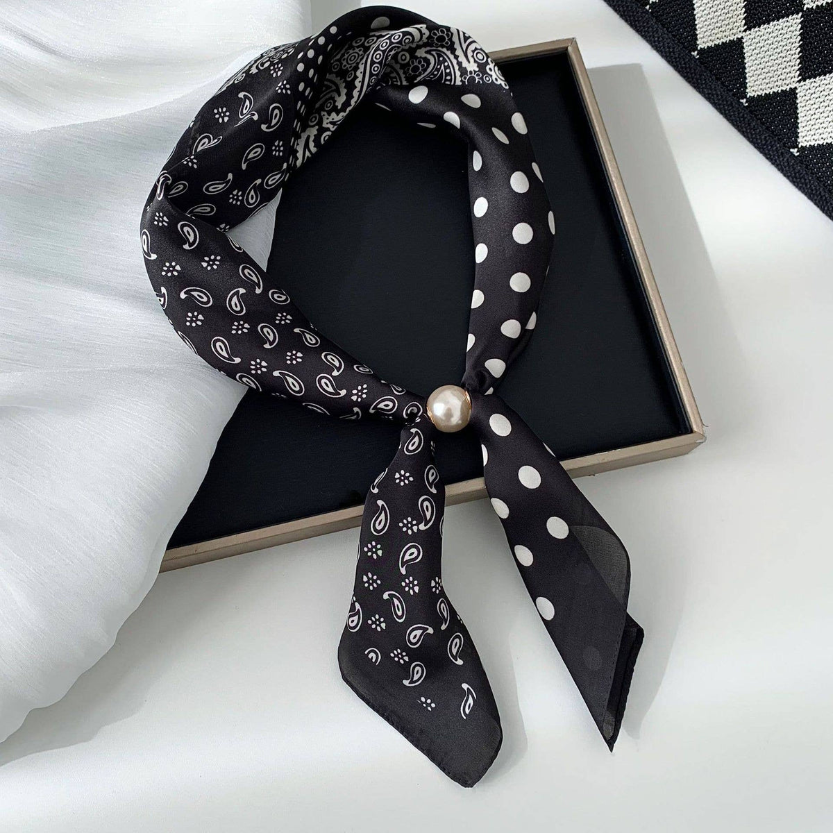 MKS America - Elegant Printed Pearl Magnetic Clasp Scarf: NO-1 / M
