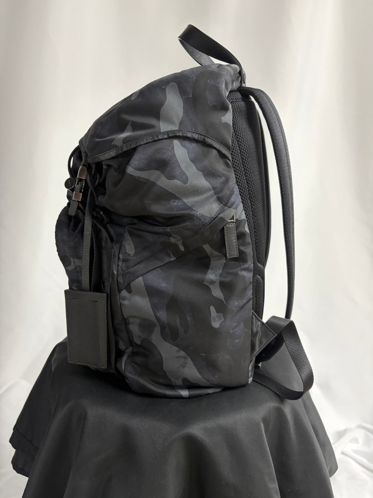 Prada Tessuto Nylon Camouflage Double Buckle Backpack Fumo