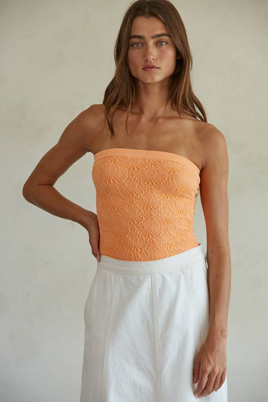 By Together - S1241A | Knit Modal Nylon Spandex Seamless Jacquard Tube Top: Neon Orange / One Size