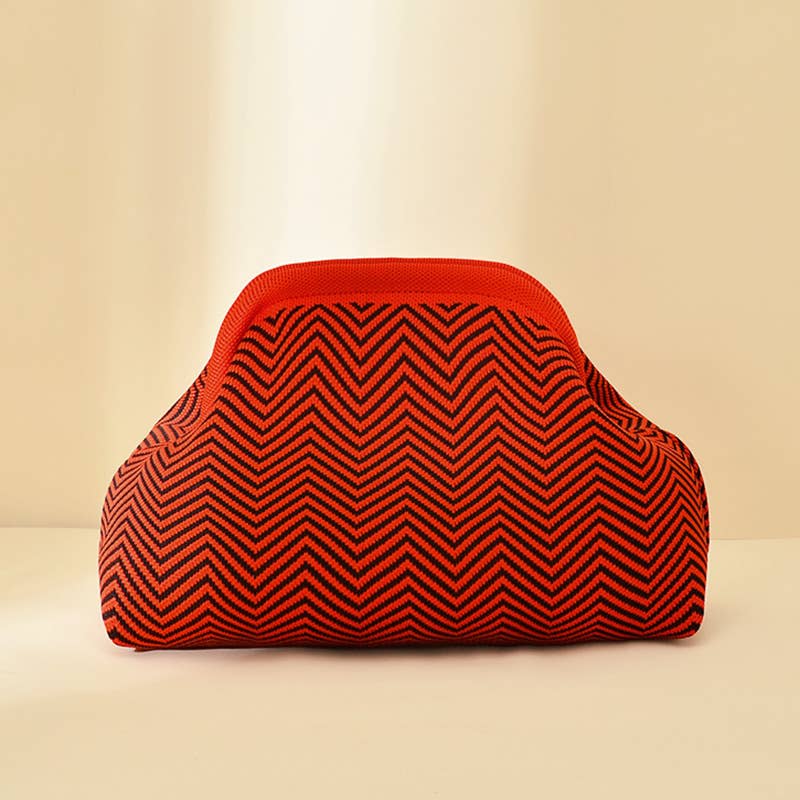 MKS America - Stripe Knit Cosmetic Bag Geo Pattern Storage Clutch: JRed / M