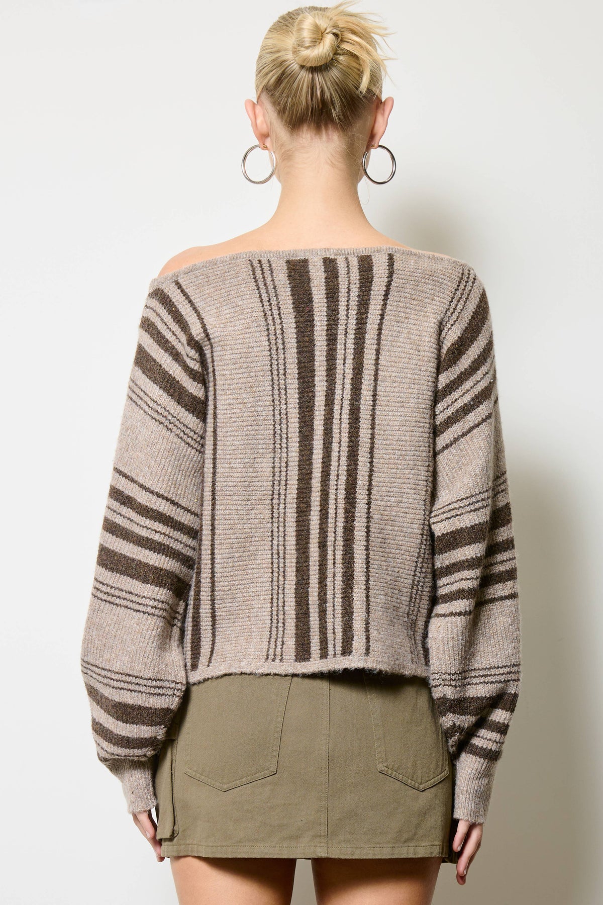 Mimosa - Striped Off Shoulder Knit Sweater: Dijon / L