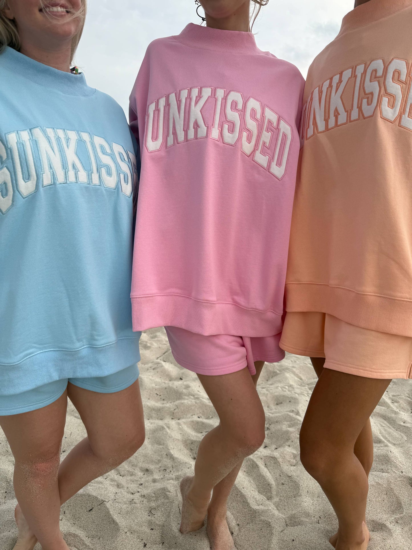 Sunkissed Coconut - Lottie Pink Varsity Sunkissed Embroidered Mockneck Sweatshirt 100% Cotton: Lottie Pink / Large