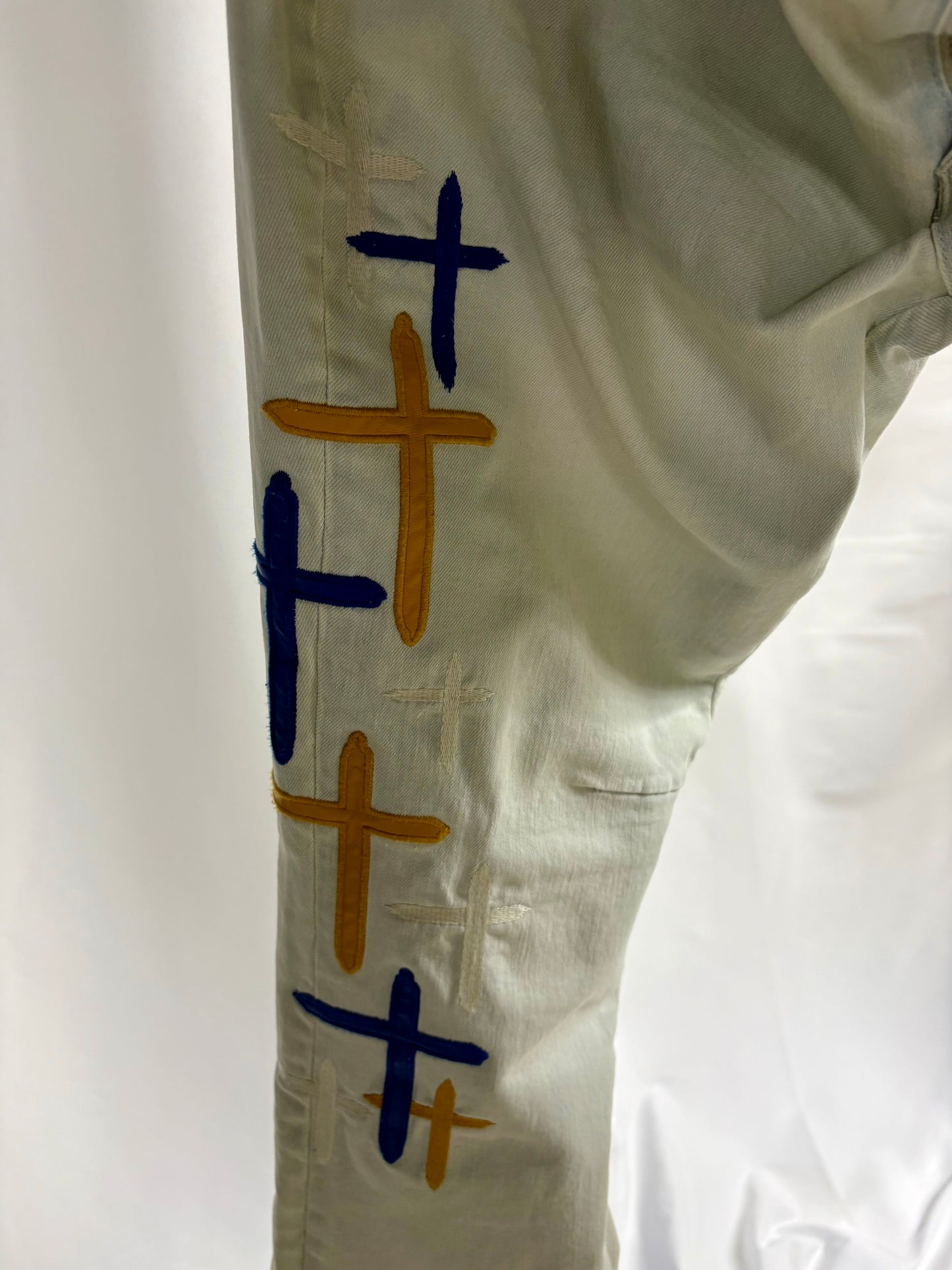 RtA Bryant Cross Embroidered Skinny Jeans Men’s Light Blue Designer Denim