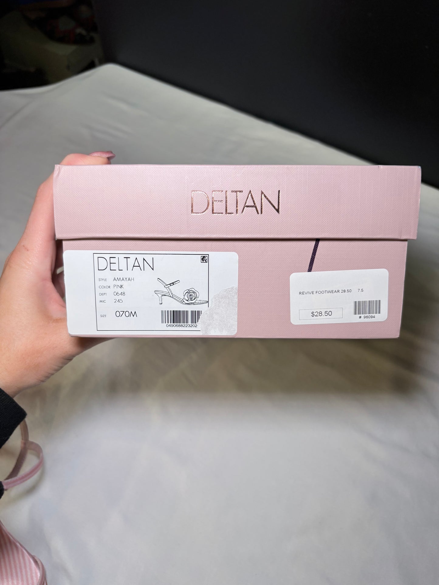 Deltan Pink Satin Rosette Strap Heels, 7.5