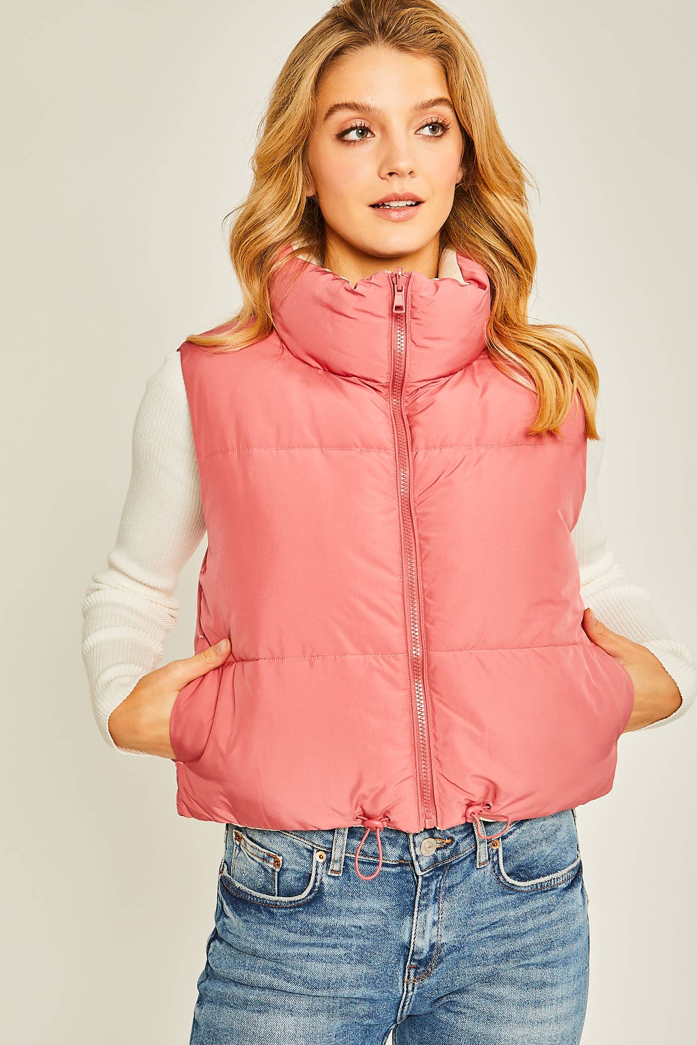 Peace Love Line - SLI4334 - REVERSIBLE PUFFER VEST: HIBISCUS / M