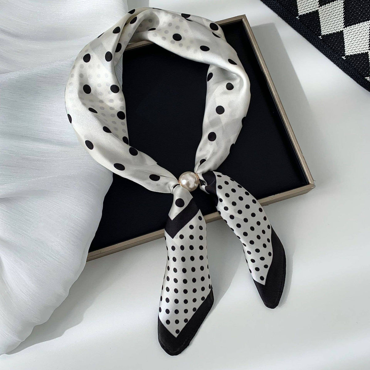 MKS America - Elegant Printed Pearl Magnetic Clasp Scarf: NO-5 / M