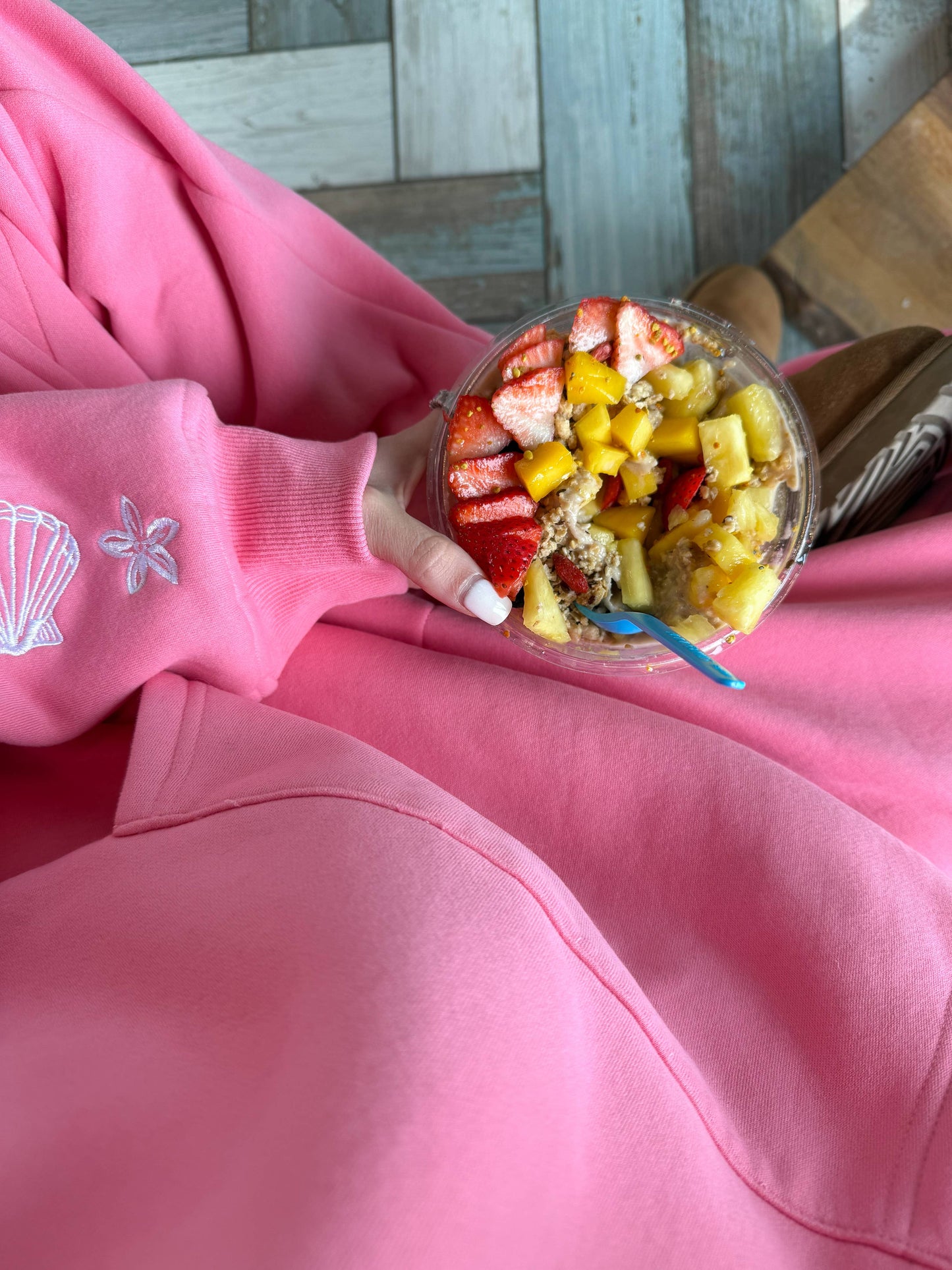 Sunkissed Coconut - Hibiscus Pink Tropical Embroider Hoodie: Hibiscus Pink / XL