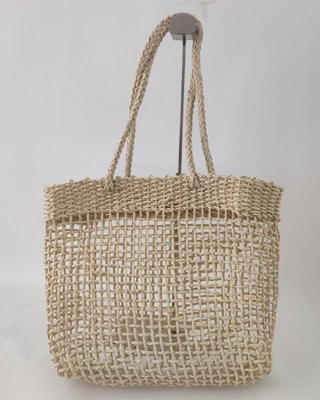 HIDDENBRAND - ECO-friendly Nature Organic Straw tote bag: Camel-lined / M