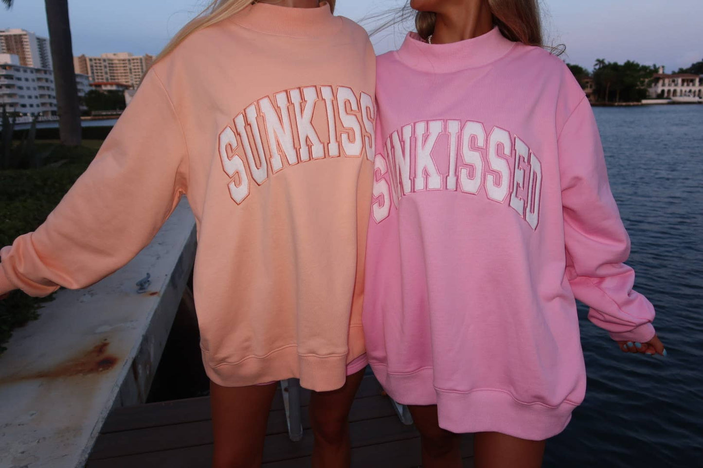 Sunkissed Coconut - Lottie Pink Varsity Sunkissed Embroidered Mockneck Sweatshirt 100% Cotton: Lottie Pink / Medium