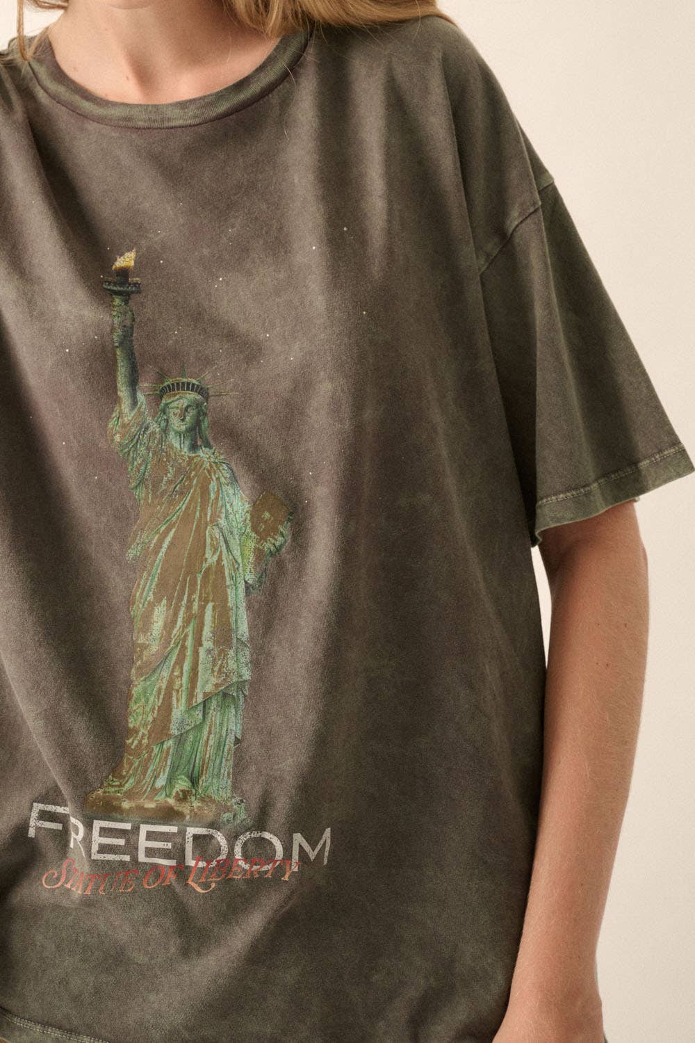 Promesa USA - Freedom Statue of Liberty Vintage-Wash Graphic Tee: Iron / L