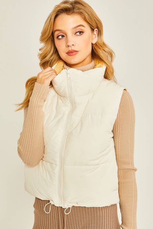 Peace Love Line - SLI4334 - REVERSIBLE PUFFER VEST: HIBISCUS / M