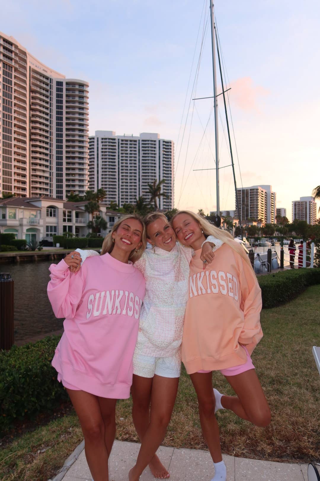 Sunkissed Coconut - Lottie Pink Varsity Sunkissed Embroidered Mockneck Sweatshirt 100% Cotton: Lottie Pink / Small